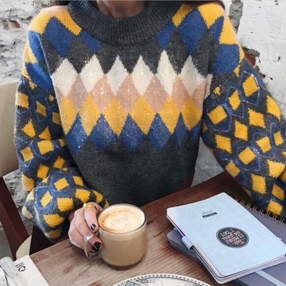 Zara Glittery Diamond Argyle Sweater - Picture 4 of 12